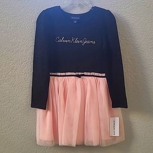 Calvin Klein girl dress size 6 black with silver glitter and light pink tulle